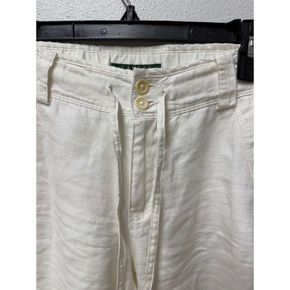 Lauren Ralph Lauren Petite White 100% Linen Wide Leg Drawstring Pants 4P - Picture 3 of 9